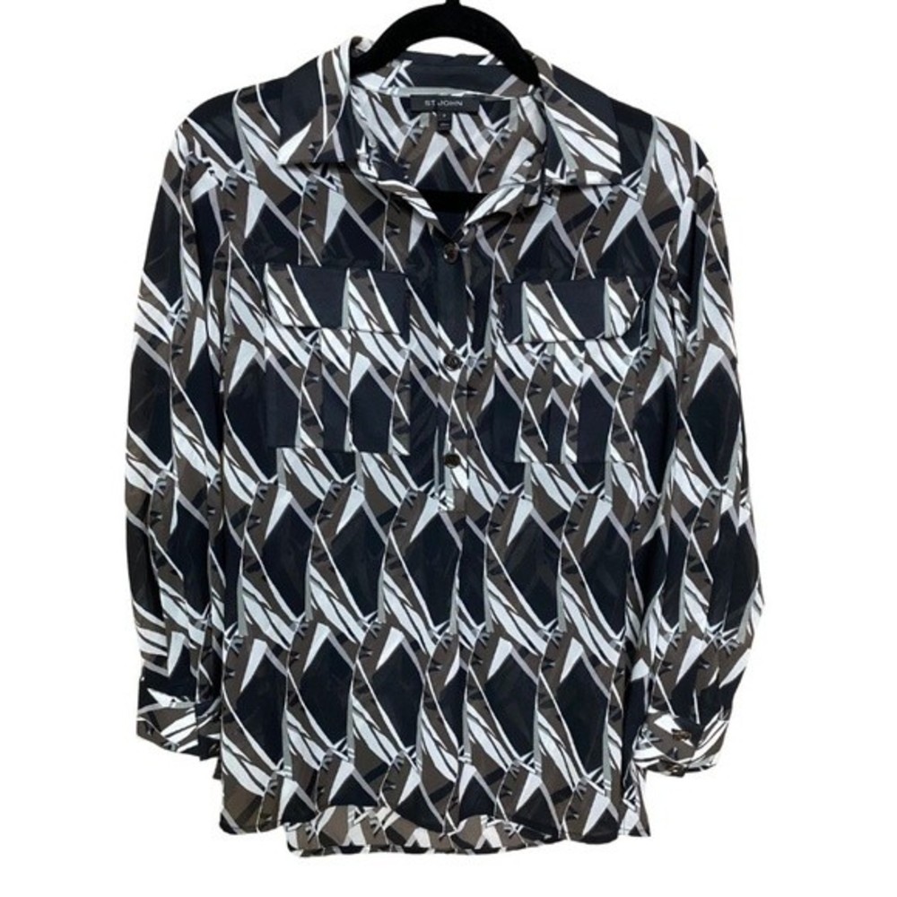 St. John Sheer Silk Chiffon Longsleeve Blouse Top